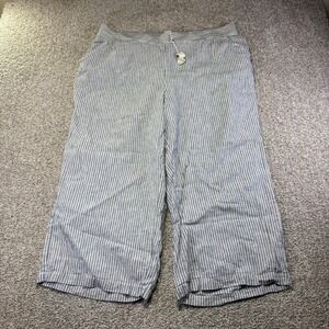 NWT Max Studio Pants Womens 2X Plus Blue Striped Linen Capri Elastic Pockets